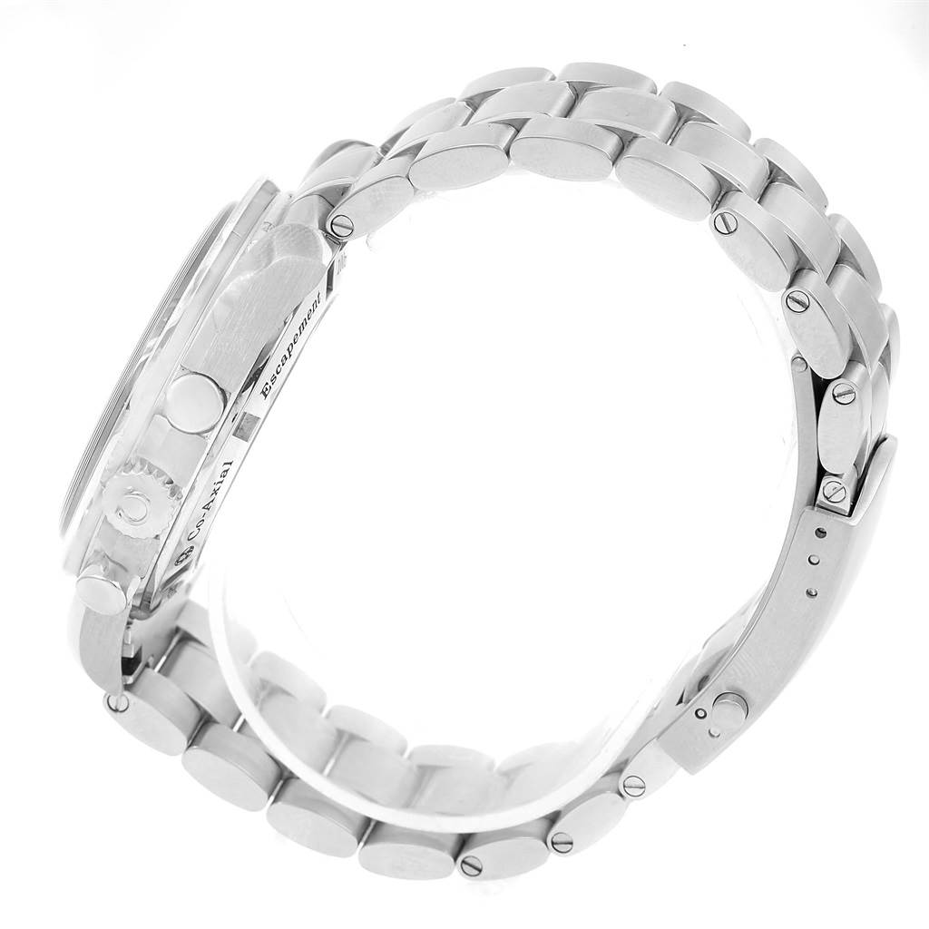 This side view shows the bracelet and part of the case of the Omega Speedmaster 311.30.44.50.01.002 Men's Stainless Steel Black Dial 311.30.44.50.01.002 Men's Stainless Steel Black Dial watch.