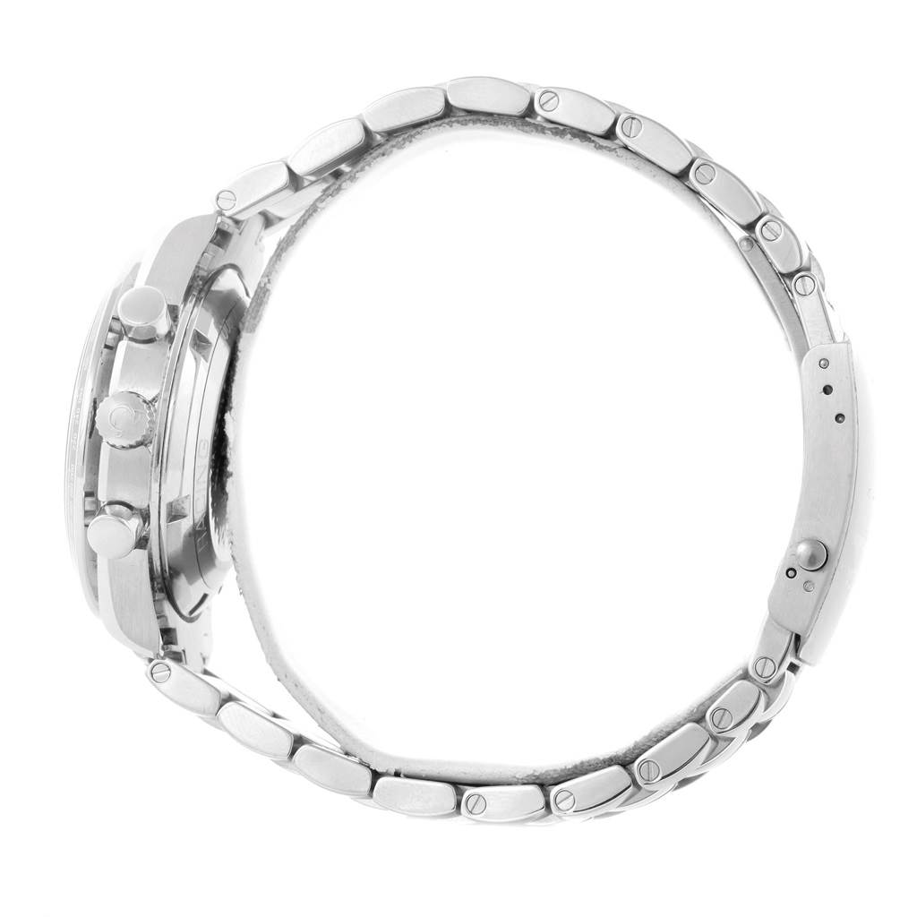 The image shows a side view of the Omega Speedmaster 326.30.40.50.01.001 Men
s Stainless Steel Black Dial 326.30.40.50.01.001 Men
s Stainless Steel Black Dial watch, highlighting the side case and bracelet.