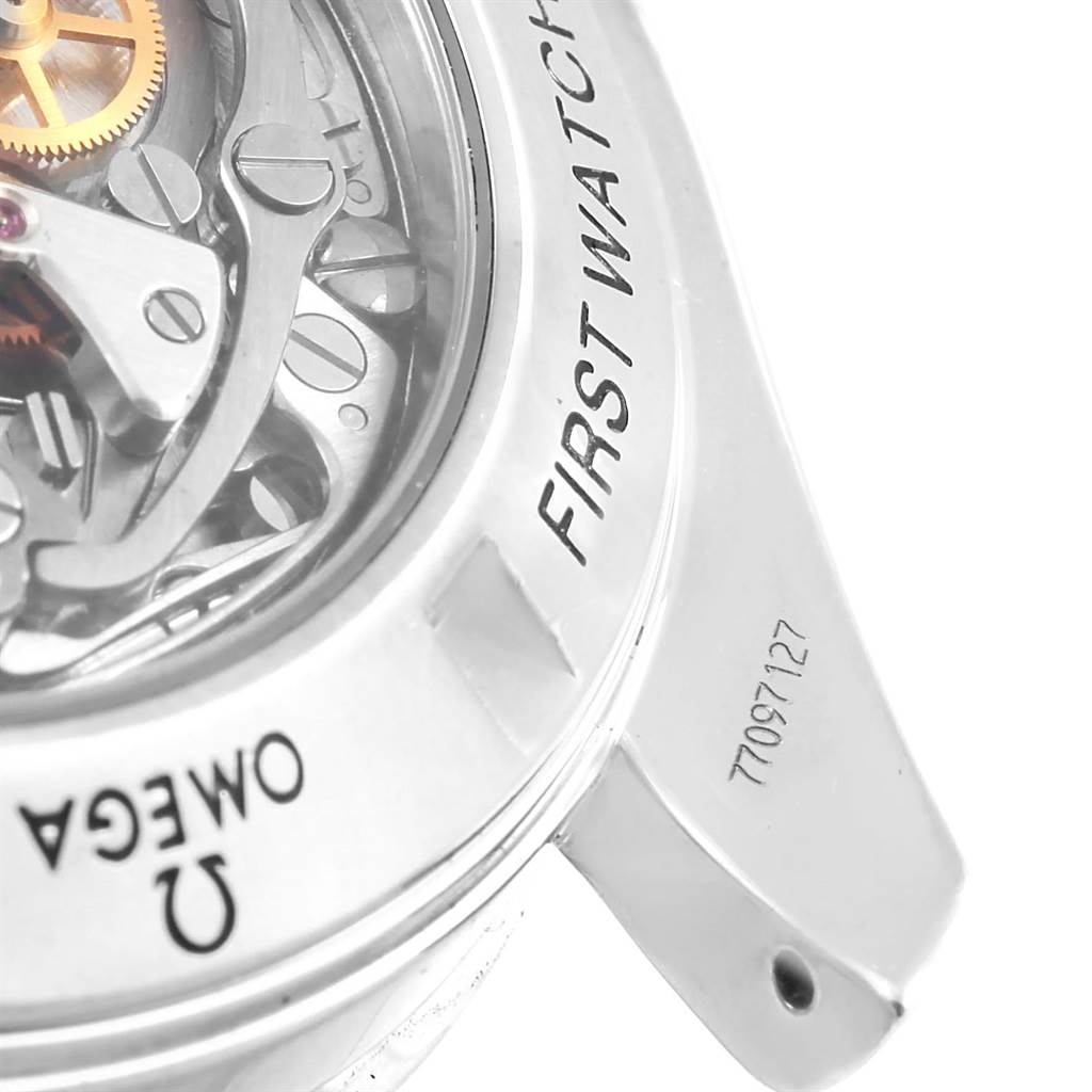 The image shows a close-up view of the back case and internal mechanism of an Omega Speedmaster 3572.50.00 Men
s Stainless Steel Black Dial 3572.50.00 Men
s Stainless Steel Black Dial watch.