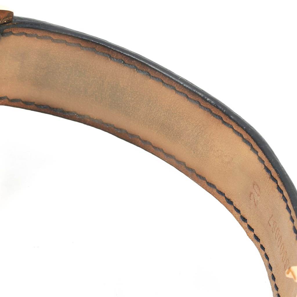 This image shows a close-up of the Omega Speedmaster 178.0022 Men's Blue Dial 178.0022 Men's Blue Dial watch's leather strap from the side angle.