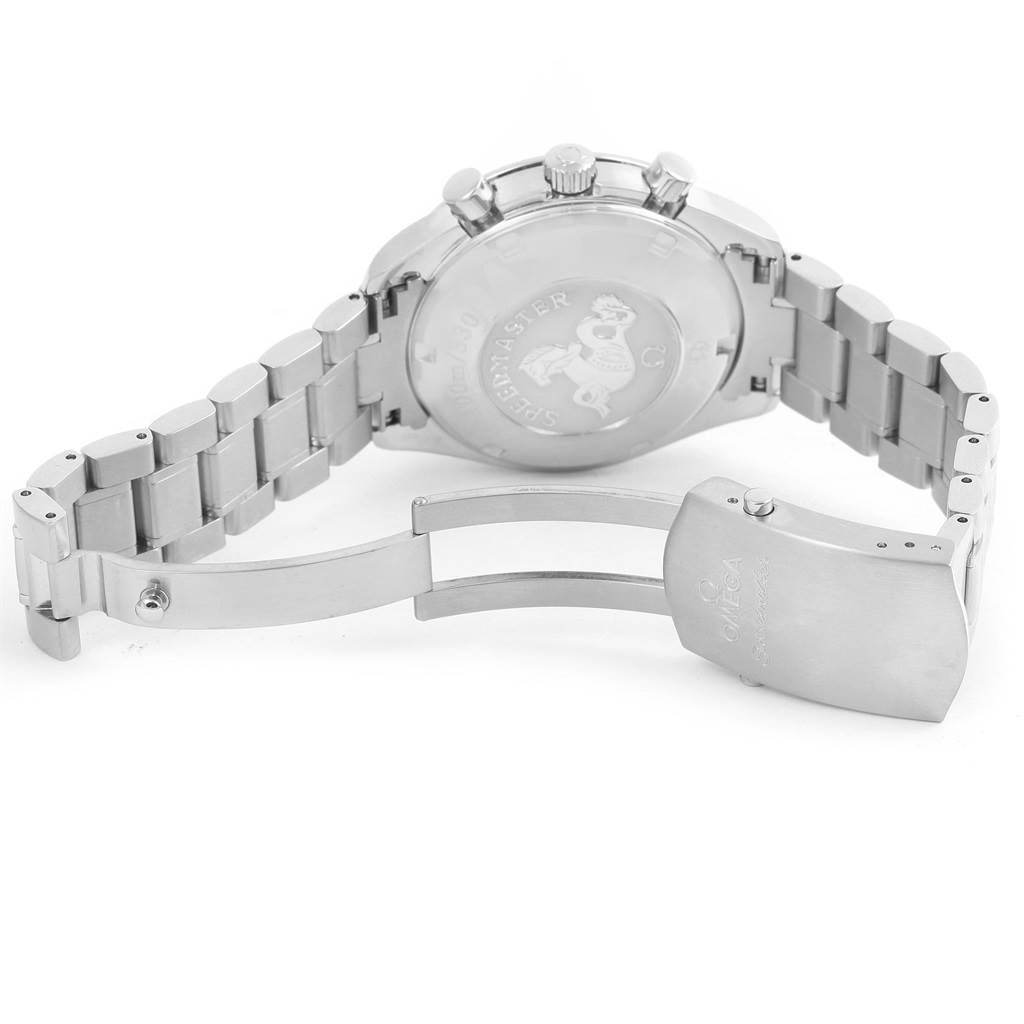 The image shows the back case and partially open bracelet clasp of the Omega Speedmaster 3210.52.00 Men
s Stainless Steel Black Dial 3210.52.00 Men
s Stainless Steel Black Dial watch.