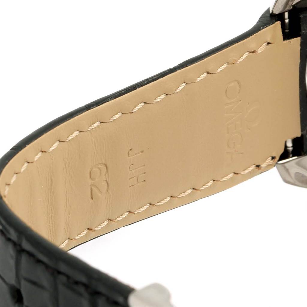 This image shows the underside of the leather strap of an Omega Speedmaster 311.93.44.51.99.001 Men
s Stainless Steel Silver Dial 311.93.44.51.99.001 Men
s Stainless Steel Silver Dial watch.