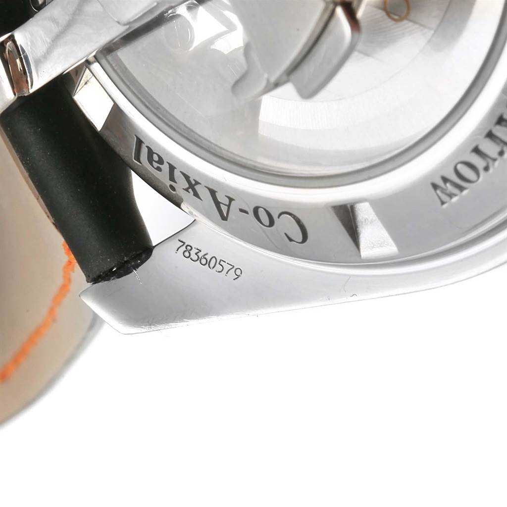 The image shows a close-up of the Omega Speedmaster 321.93.42.50.13.001 Men
s Steel and Gold (two tone) Brown Dial 321.93.42.50.13.001 Men
s Steel and Gold (two tone) Brown Dial
s back casing, highlighting the "Co-Axial" text and serial number.