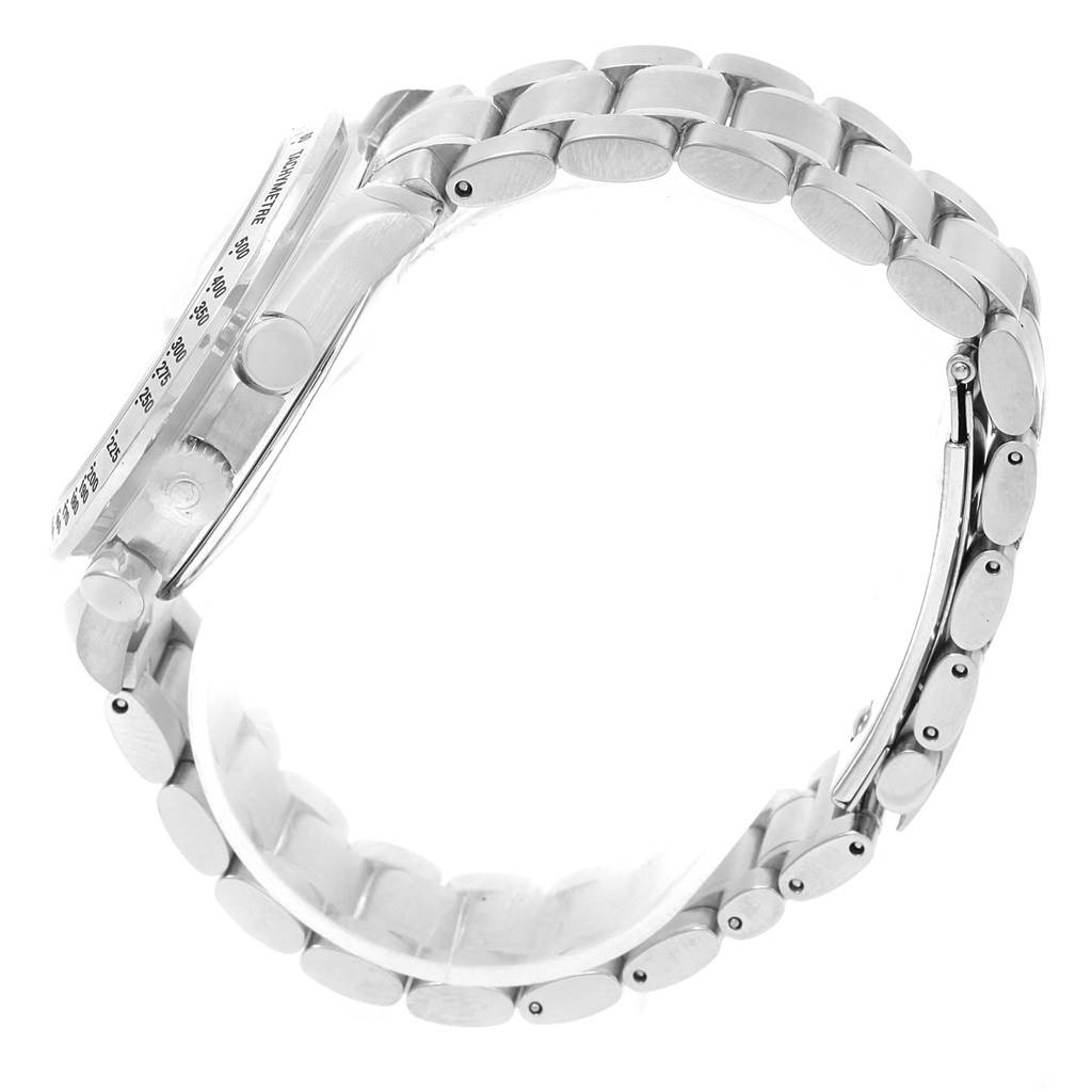 The image shows a side view of the Omega Speedmaster 3523.30.00 Men
s Stainless Steel Silver Dial 3523.30.00 Men
s Stainless Steel Silver Dial watch, highlighting the stainless steel bracelet and side profile of the case.