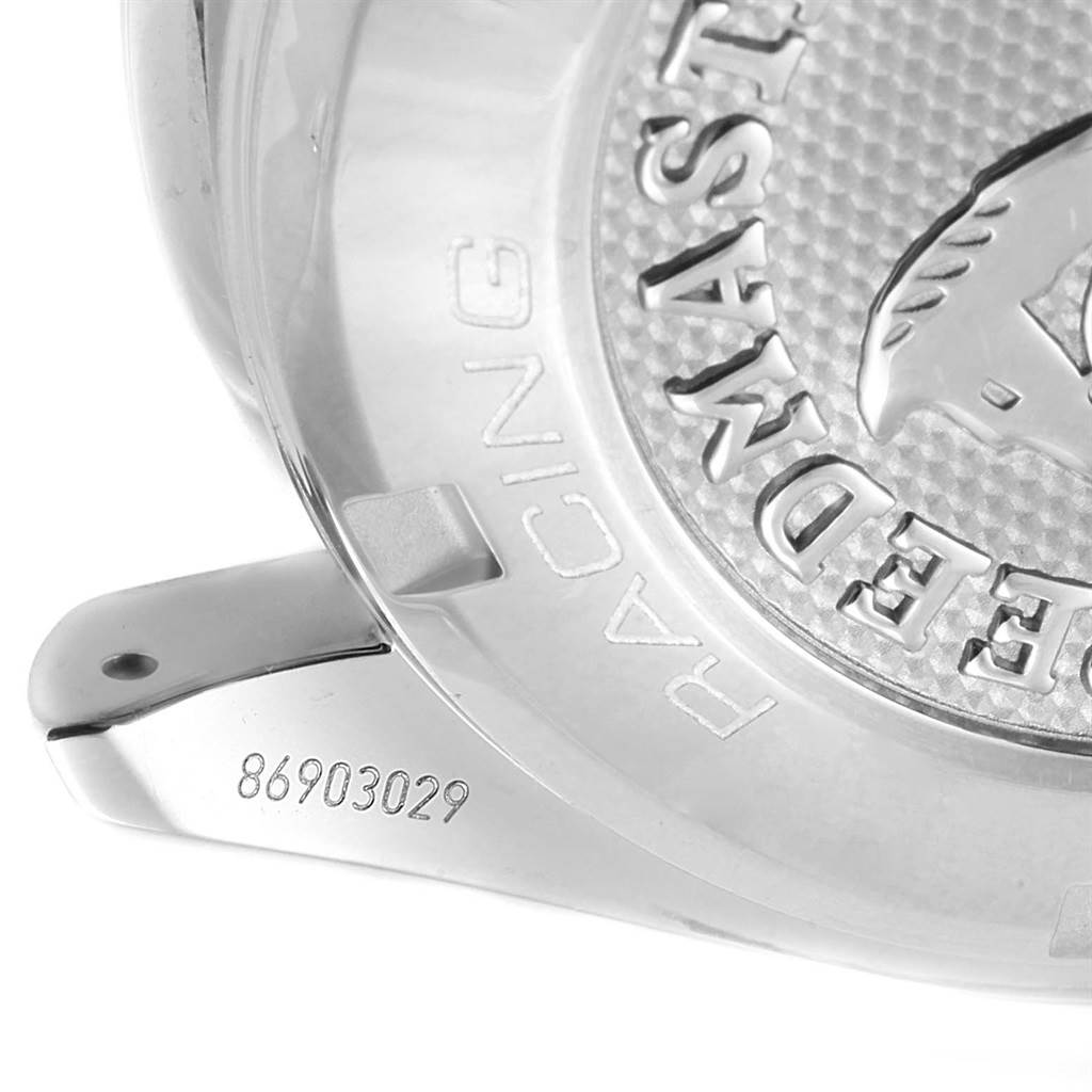 The image shows the back case of an Omega Speedmaster 326.30.40.50.01.001 Men
s Stainless Steel Black Dial 326.30.40.50.01.001 Men
s Stainless Steel Black Dial watch, displaying its engraved model and serial number.