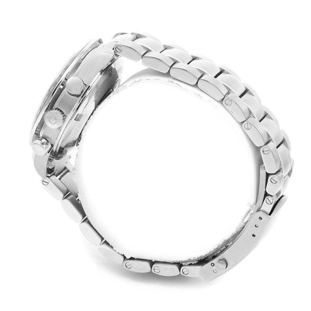 The Omega Speedmaster 326.30.40.50.01.001 Men
s Stainless Steel Black Dial 326.30.40.50.01.001 Men
s Stainless Steel Black Dial watch is shown from a side angle, displaying the bracelet, crown, and side buttons.