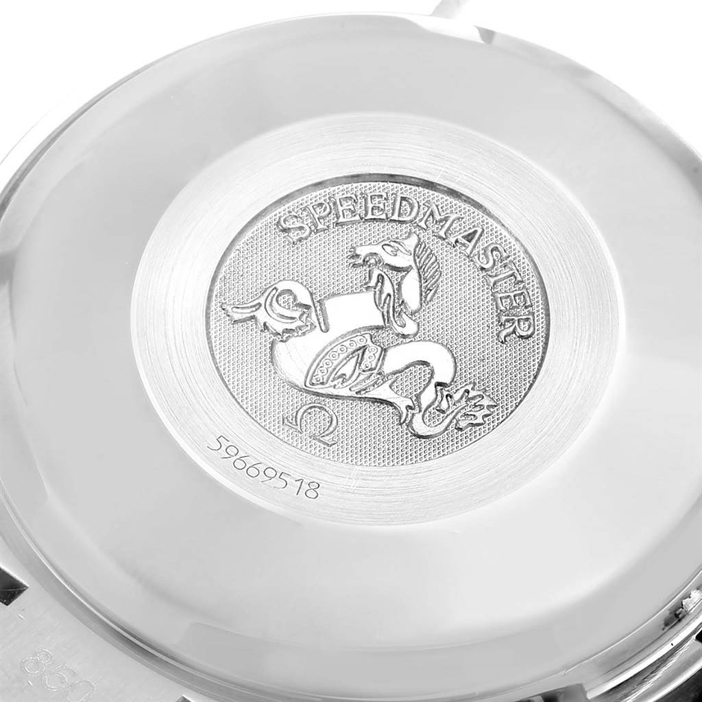 This image shows the back case of an Omega Speedmaster 3513.54.00 Men
s Stainless Steel Black Dial 3513.54.00 Men
s Stainless Steel Black Dial watch.