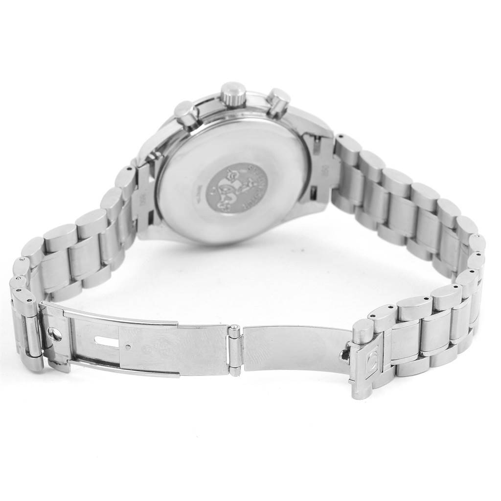 The image shows the back case and partially open clasp of an Omega Speedmaster 3520.50.00 Men
s Stainless Steel Black Dial 3520.50.00 Men
s Stainless Steel Black Dial watch.