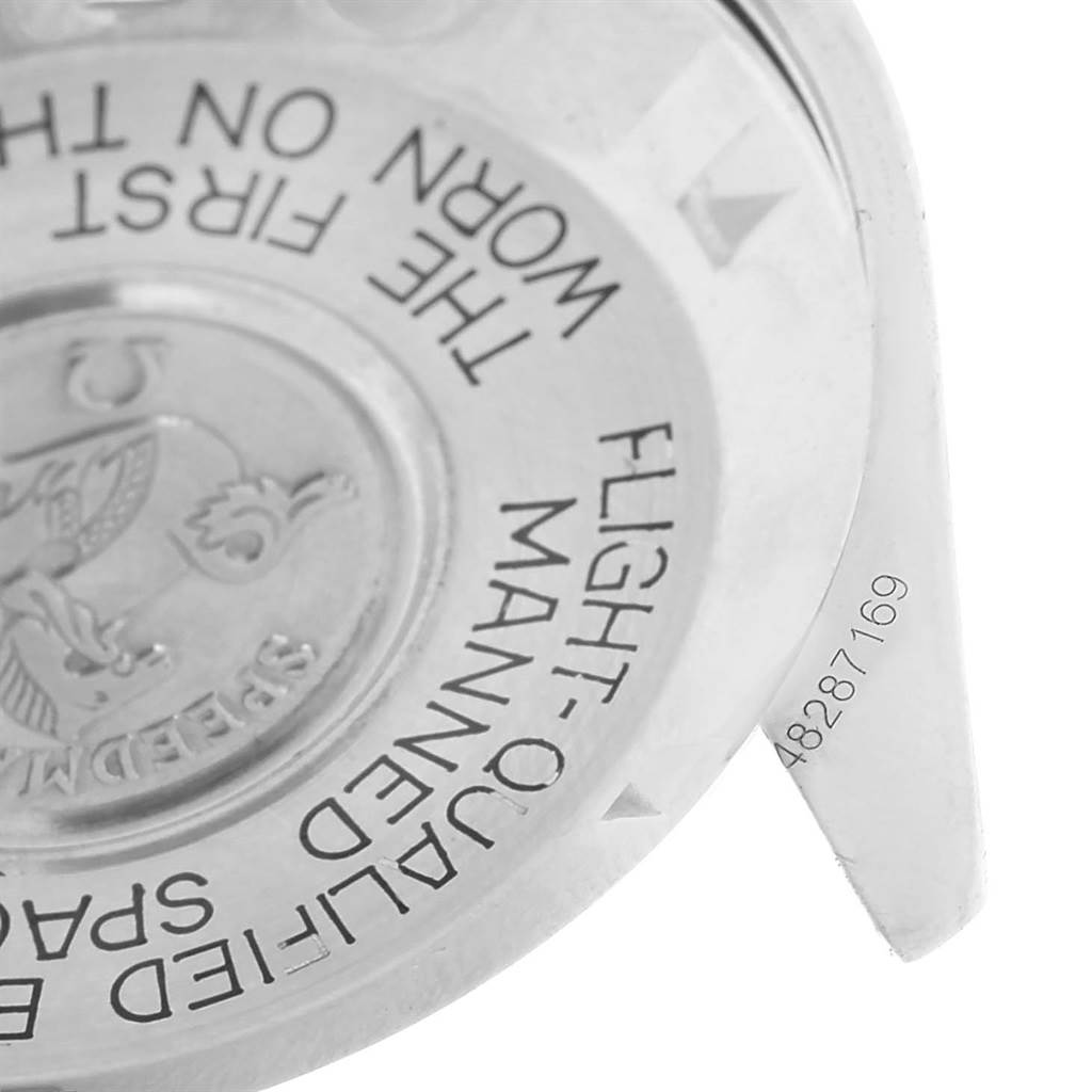 This image shows the back case and part of the lugs of the Omega Speedmaster Men
s Stainless Steel Black Dial Men
s Stainless Steel Black Dial watch.