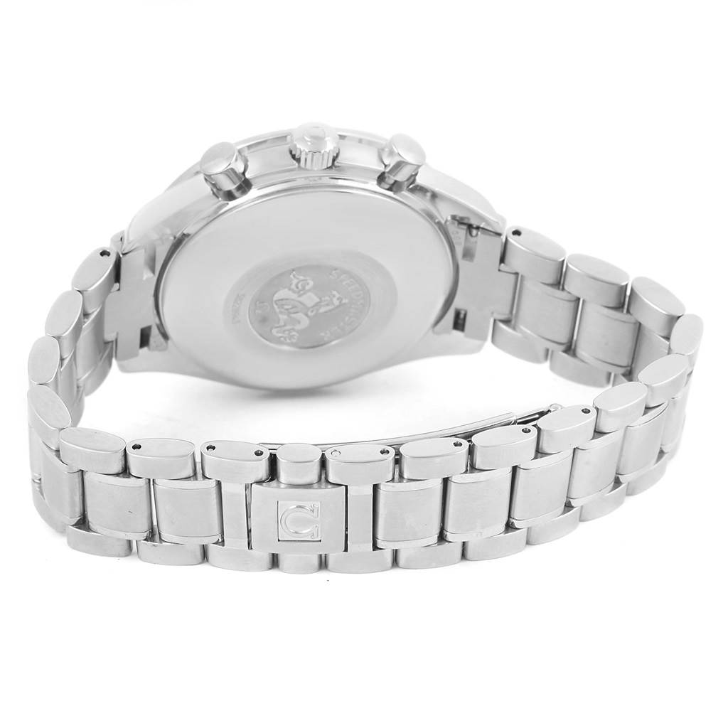 This image shows the back case, pushers, crown, and bracelet of an Omega Speedmaster 3523.51.00 Men
s Stainless Steel Black Dial 3523.51.00 Men
s Stainless Steel Black Dial watch.