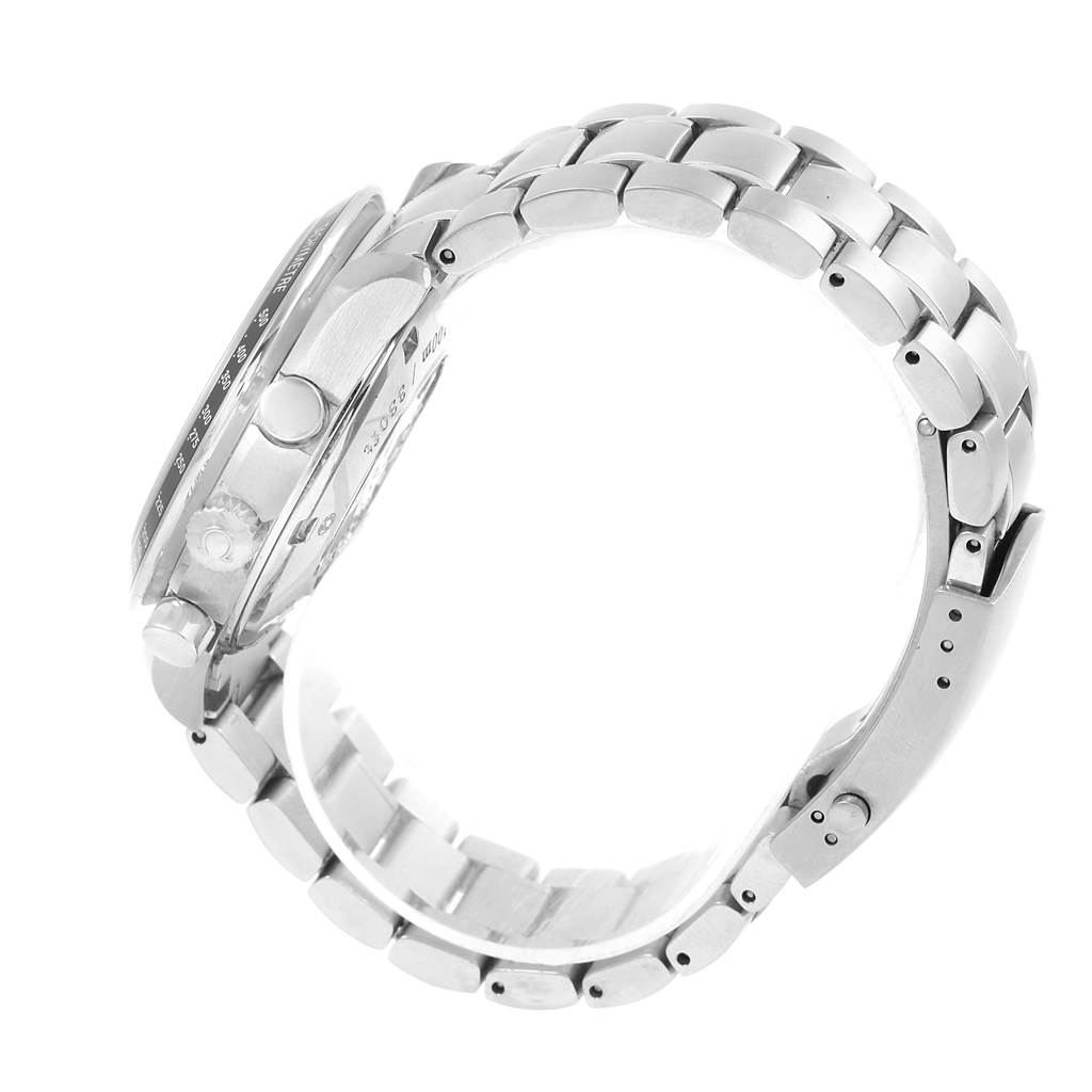 This image shows a side view of the Omega Speedmaster 323.30.40.40.02.001 Men's Stainless Steel White Dial 323.30.40.40.02.001 Men's Stainless Steel White Dial watch, highlighting its case side and metal bracelet.