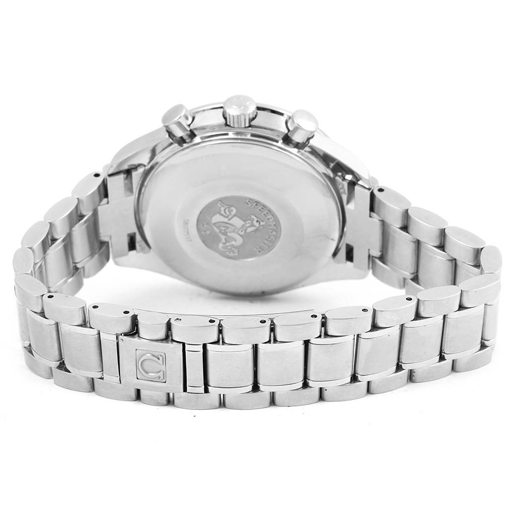 The image shows the back case and bracelet of an Omega Speedmaster 3523.30.00 Men
s Stainless Steel Silver Dial 3523.30.00 Men
s Stainless Steel Silver Dial watch from a rear angle.