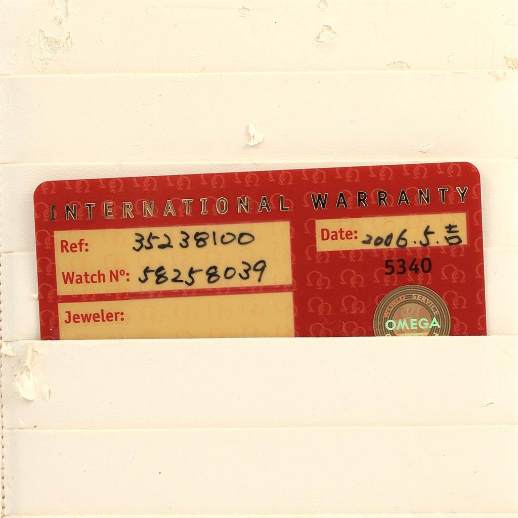 This image shows an international warranty card for the Omega Speedmaster 3523.81.00 Men's Stainless Steel Blue Dial 3523.81.00 Men's Stainless Steel Blue Dial watch.