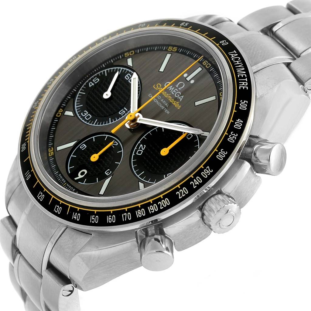 The image shows the Omega Speedmaster 326.30.40.50.06.001 Men
s Stainless Steel Grey Dial 326.30.40.50.06.001 Men
s Stainless Steel Grey Dial watch at a slight angle, highlighting its face, bezel, pushers, and stainless steel bracelet.