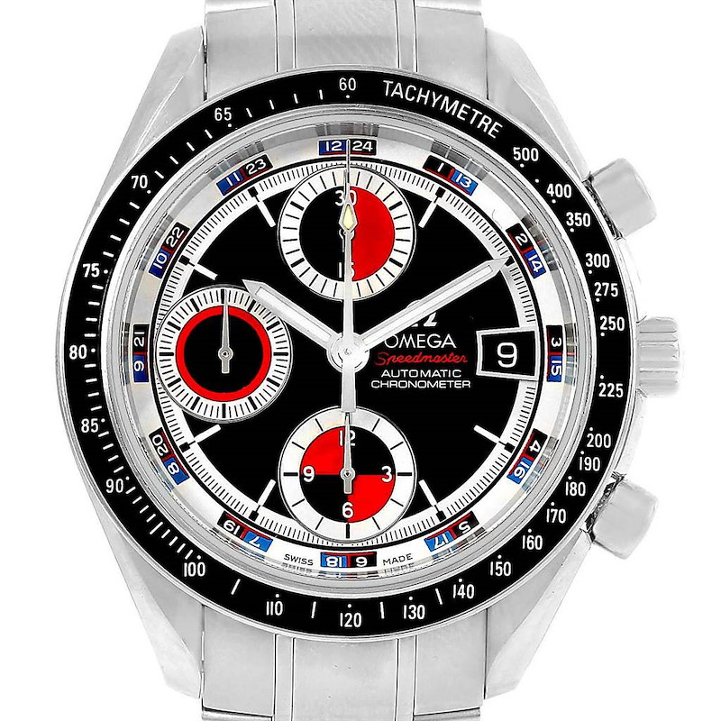 Omega Speedmaster Black Red Dial Chronograph Mens Watch 3210.52.00 SwissWatchExpo