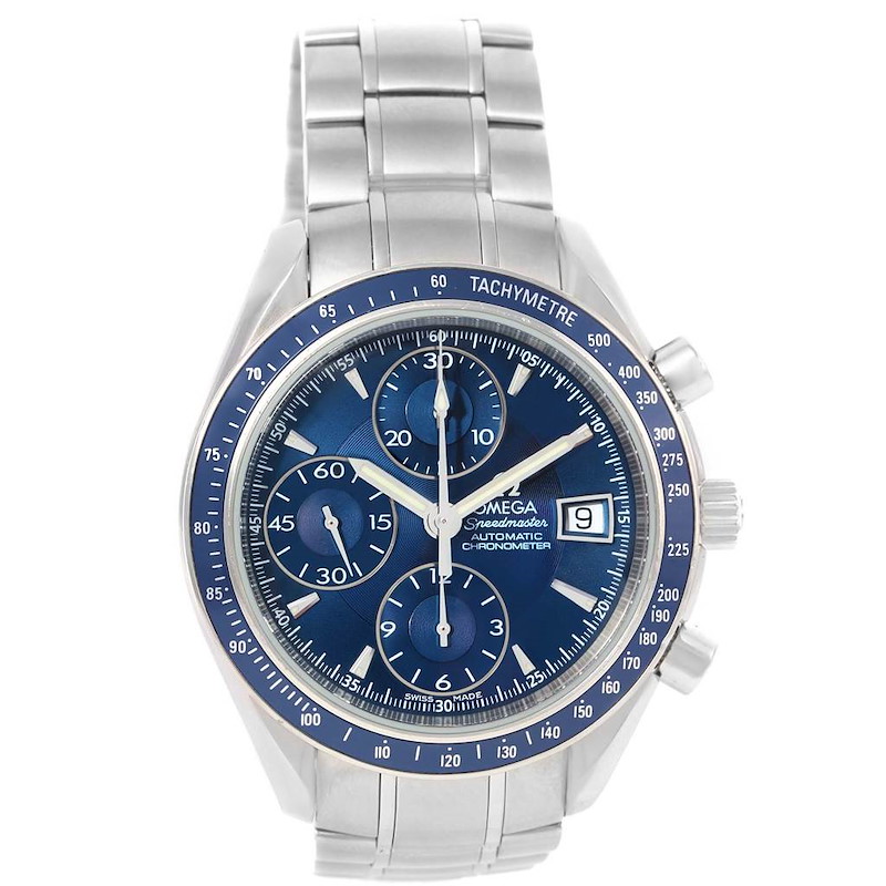 Omega Speedmaster Date Blue Dial Chrono Watch 3212.80.00 Box Papers SwissWatchExpo