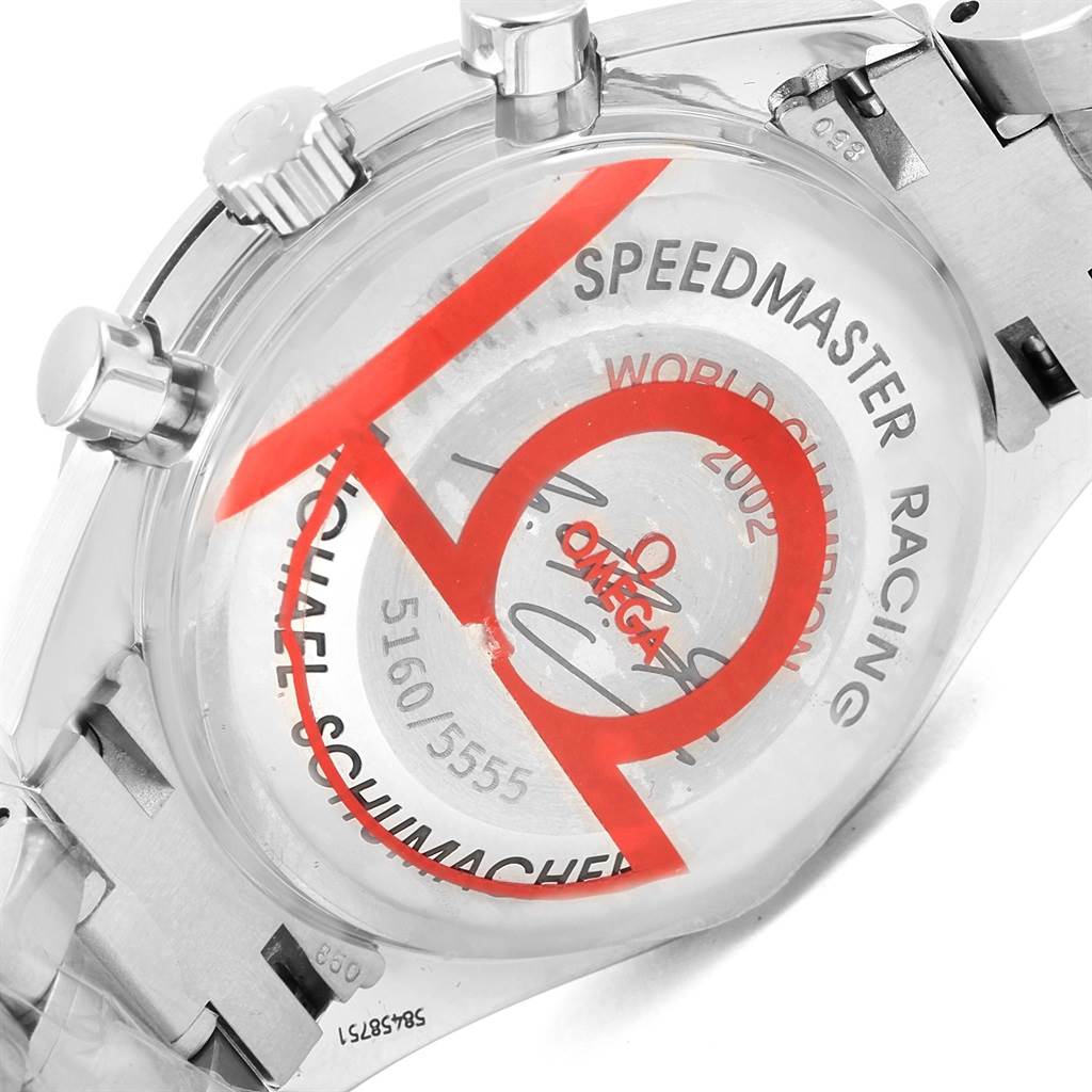 This image shows the case back of an Omega Speedmaster 3529.50.00 Men
s Stainless Steel Black Dial 3529.50.00 Men
s Stainless Steel Black Dial Racing watch, displaying its inscriptions and serial number.