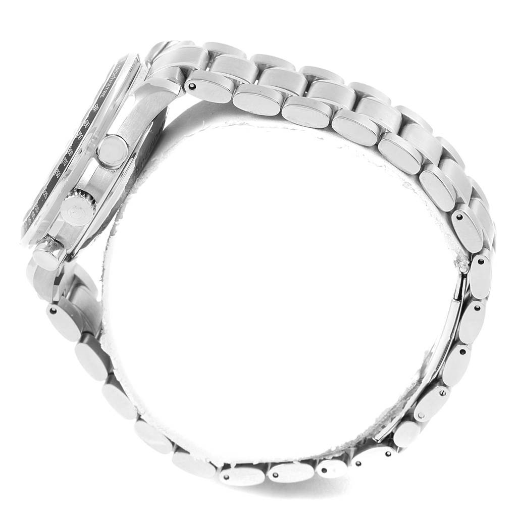 The image shows a side profile of the Omega Speedmaster 3529.50.00 Men
s Stainless Steel Black Dial 3529.50.00 Men
s Stainless Steel Black Dial watch, highlighting the bracelet, case, and crown.