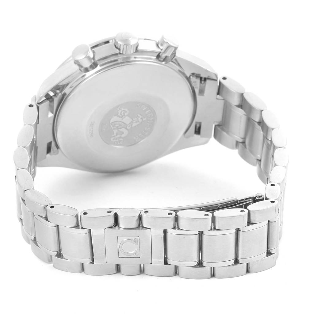 The image shows the back of the Omega Speedmaster 3523.51.00 Men
s Stainless Steel Black Dial 3523.51.00 Men
s Stainless Steel Black Dial watch, highlighting the bracelet and clasp from a rear angle.