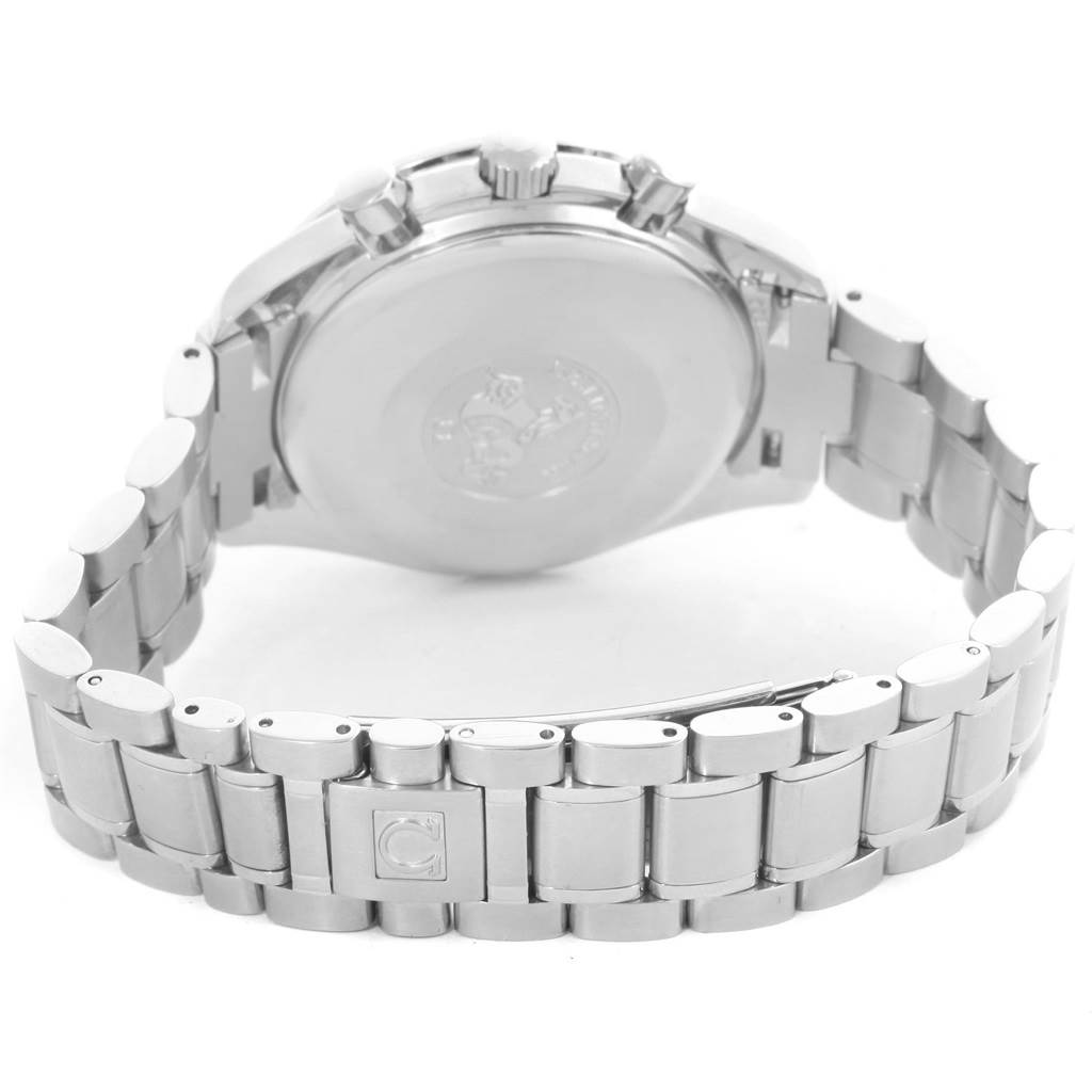 This image shows the back case and bracelet of an Omega Speedmaster 3513.82.00 Men
s Stainless Steel Blue Dial 3513.82.00 Men
s Stainless Steel Blue Dial watch at a rear angle.