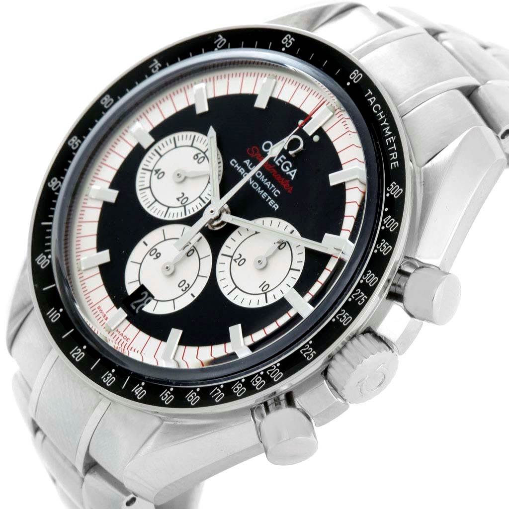 This image shows the dial, tachymeter bezel, and side pushers of the Omega Speedmaster 3507.51.00 Men
s Stainless Steel Black Dial 3507.51.00 Men
s Stainless Steel Black Dial watch.
