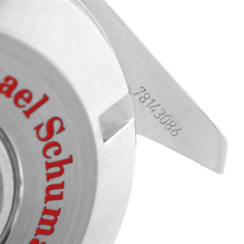 The image shows a close-up of the back case and serial number of an Omega Speedmaster 3507.51.00 Men
s Stainless Steel Black Dial 3507.51.00 Men
s Stainless Steel Black Dial watch.