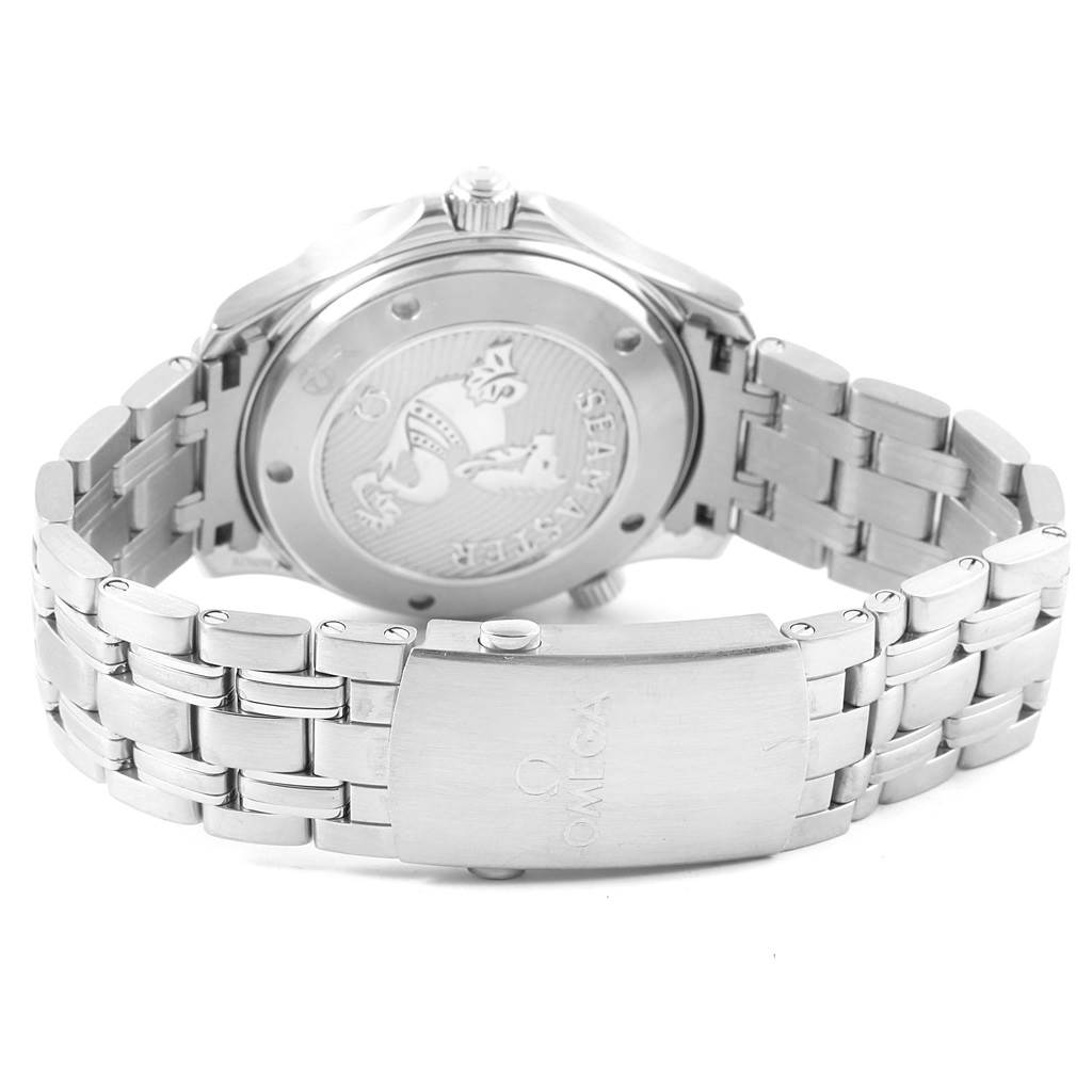 The image shows the back and bracelet of an Omega Speedmaster 212.30.41.20.01.003 Men's Stainless Steel Black Dial 212.30.41.20.01.003 Men's Stainless Steel Black Dial watch, highlighting the clasp and case back detailing.