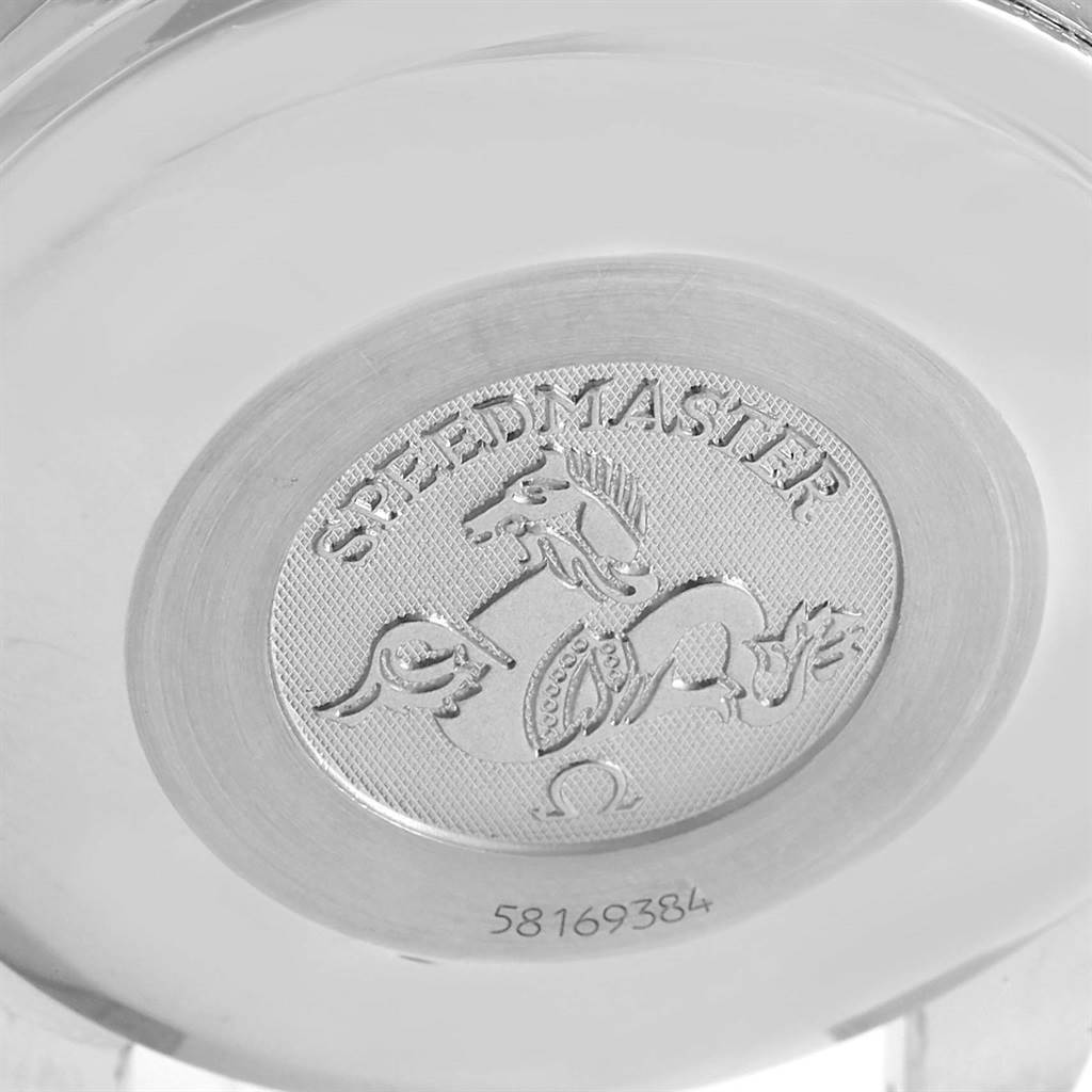 This is an image of the case back of an Omega Speedmaster 3513.52.00 Men
s Stainless Steel Black Dial 3513.52.00 Men
s Stainless Steel Black Dial watch, displaying engraved details and a serial number.