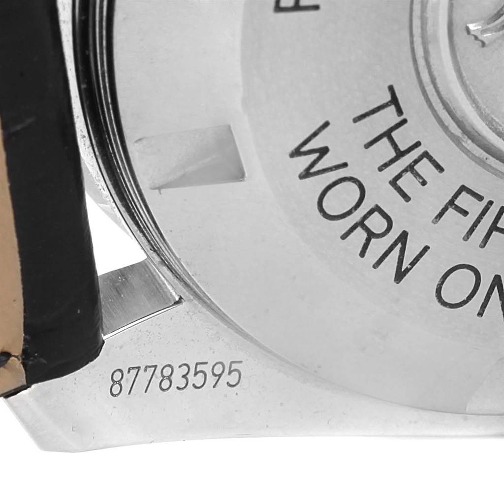 This close-up angle shows the case back inscription and part of the strap attachment of an Omega Speedmaster 311.30.42.30.01.005 Men
s Stainless Steel Black Dial 311.30.42.30.01.005 Men
s Stainless Steel Black Dial watch.