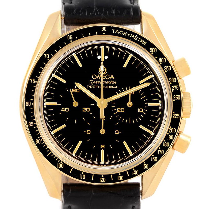 Omega Speedmaster Moonwatch Yellow Gold Watch 3695.50.31 Box Card SwissWatchExpo