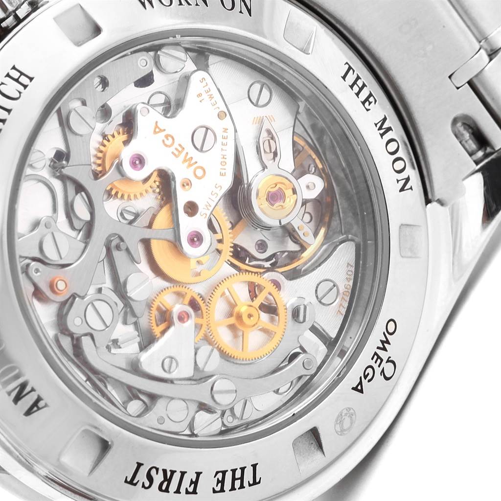 This image shows the back view of the Omega Speedmaster 311.30.42.30.13.001 Men's Stainless Steel Brown Dial 311.30.42.30.13.001 Men's Stainless Steel Brown Dial watch's intricate internal mechanism.