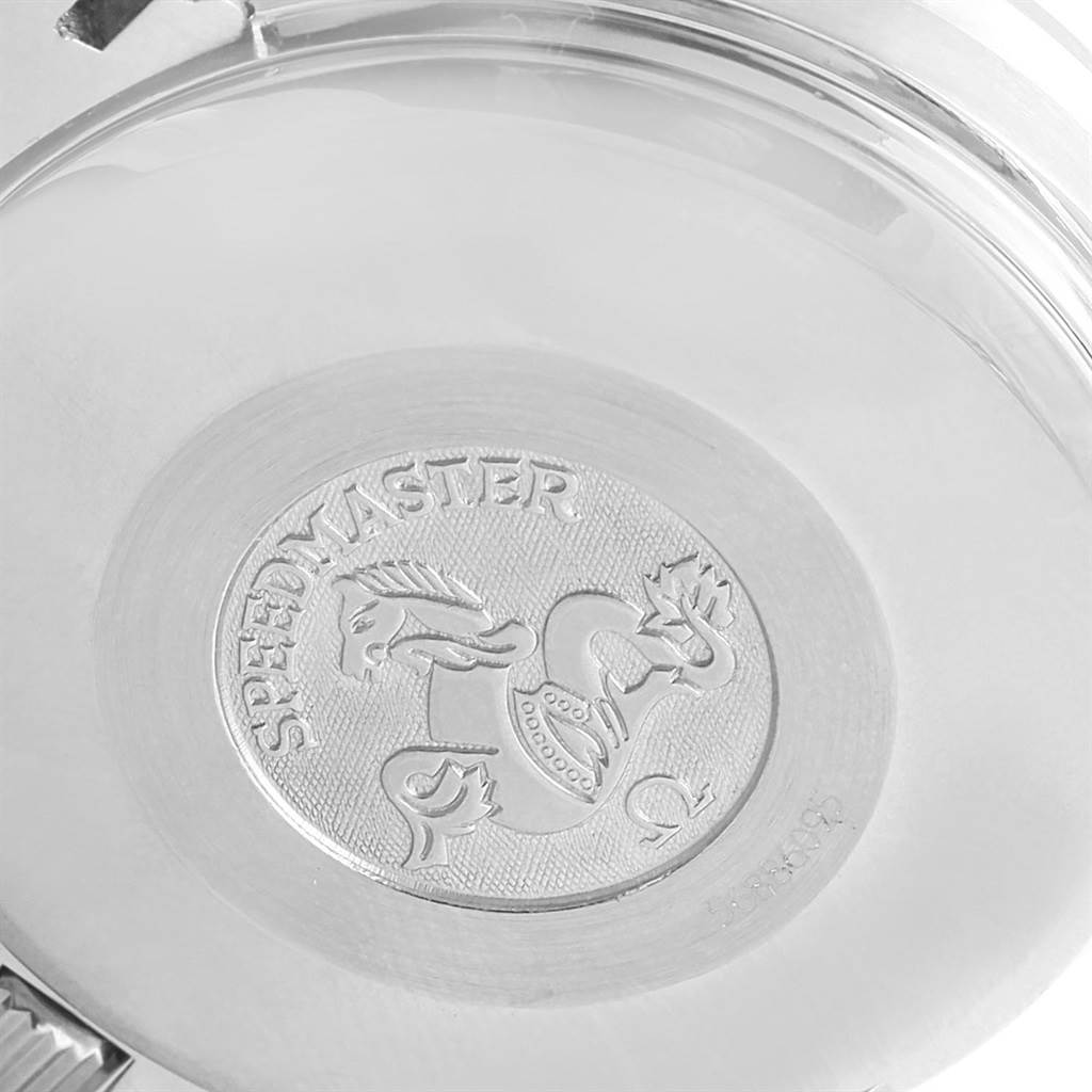 The image shows the case back of an Omega Speedmaster 3523.30.00 Men
s Stainless Steel Silver Dial 3523.30.00 Men
s Stainless Steel Silver Dial watch, featuring the distinctive Speedmaster emblem.