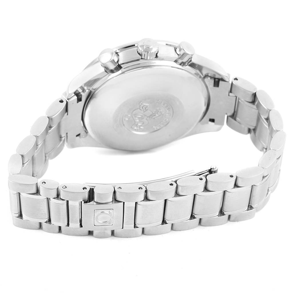 The image shows the back case and stainless steel bracelet of an Omega Speedmaster 3523.30.00 Men
s Stainless Steel Silver Dial 3523.30.00 Men
s Stainless Steel Silver Dial watch, viewed from the rear.