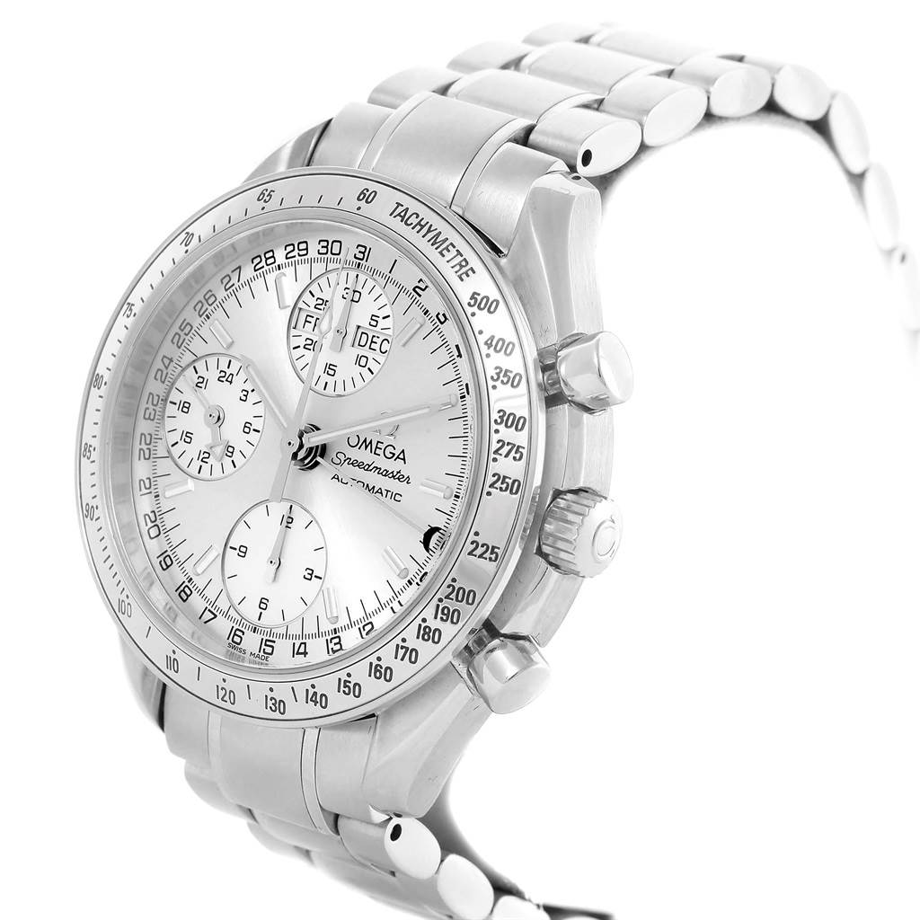 This Omega Speedmaster 3523.30.00 Men
s Stainless Steel Silver Dial 3523.30.00 Men
s Stainless Steel Silver Dial watch is shown at a three-quarter angle highlighting the face, crown, and pushers.
