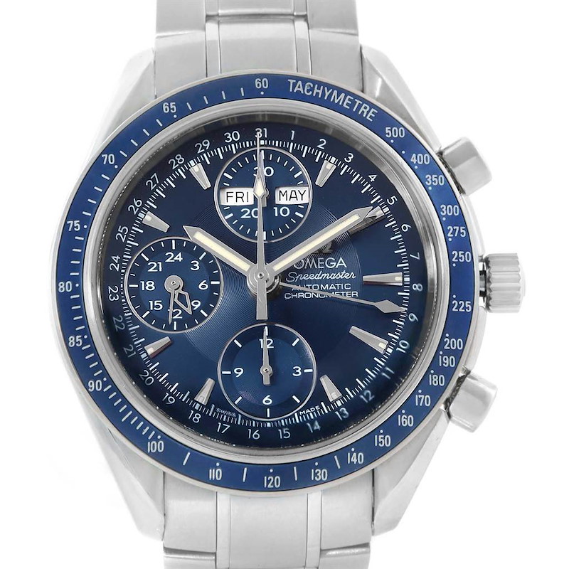 Omega Speedmaster Day Date Blue Dial Chronograph Watch 3222.80.00 SwissWatchExpo
