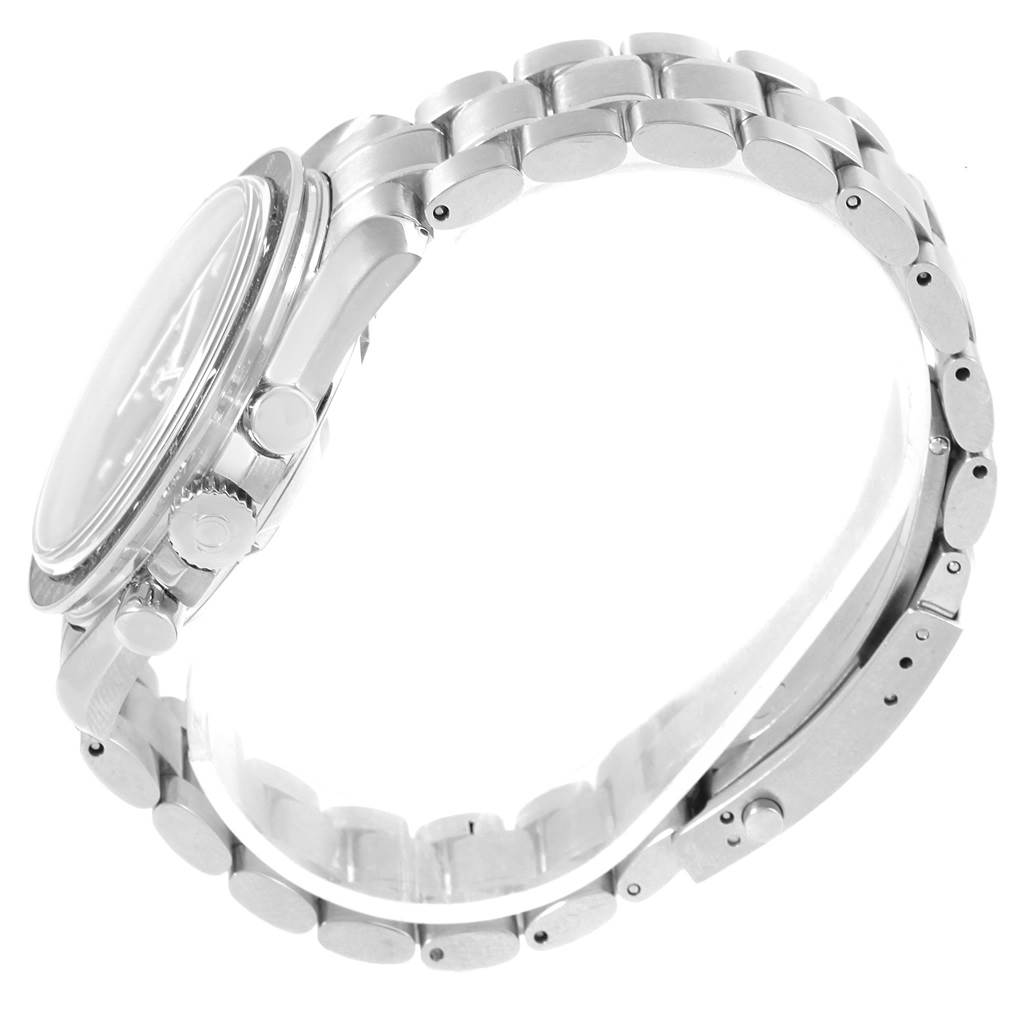 The image shows a side profile view of an Omega Speedmaster 311.30.42.30.01.001 Men
s Stainless Steel Black Dial 311.30.42.30.01.001 Men
s Stainless Steel Black Dial watch, highlighting its bracelet, case, crown, and pushers.