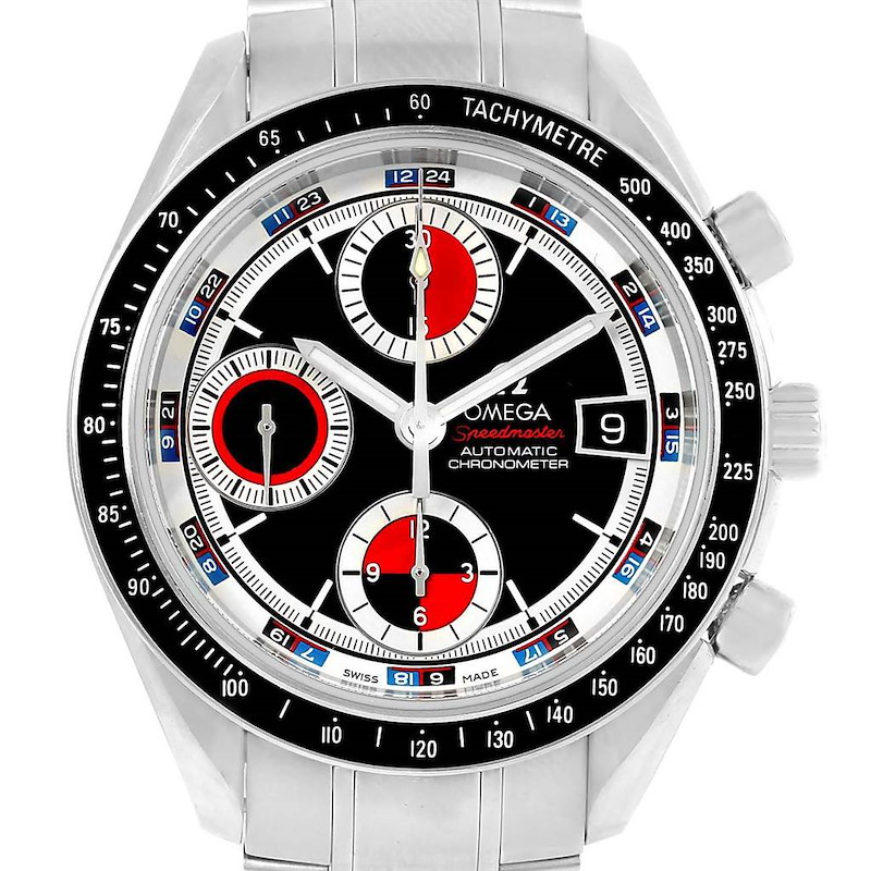 Omega Speedmaster Black Red Dial Chronograph Watch 3210.52.00 Box Card SwissWatchExpo