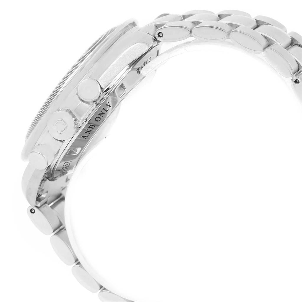 The image shows the side view of an Omega Speedmaster 3573.50.00 Men
s Stainless Steel Black Dial 3573.50.00 Men
s Stainless Steel Black Dial watch, highlighting the case, crown, and part of the bracelet.