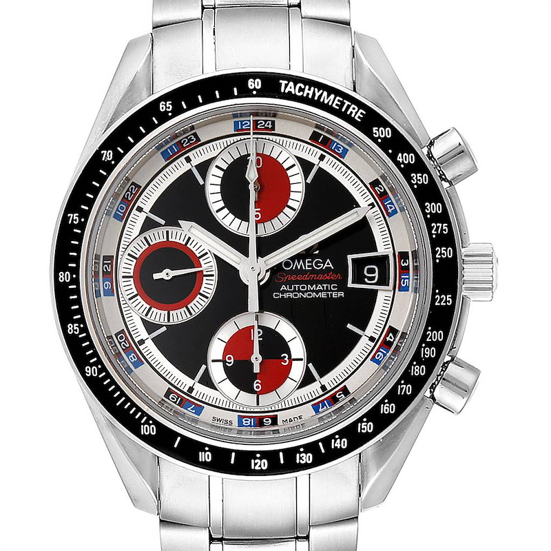 Omega Speedmaster Black White Red Casino Dial Mens Watch 3210.52.00 SwissWatchExpo
