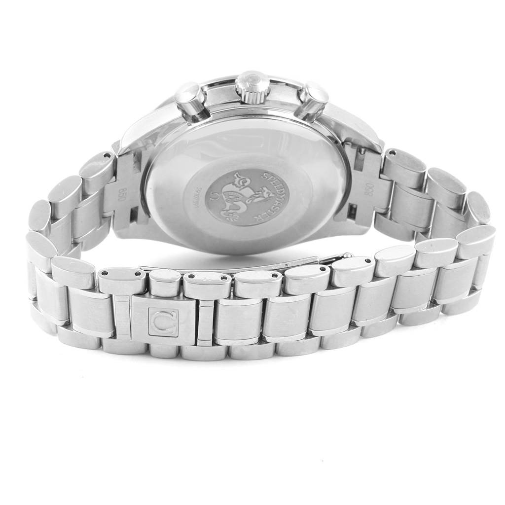 This image shows the back case and bracelet of an Omega Speedmaster 3513.80.00 Men
s Stainless Steel Blue Dial 3513.80.00 Men
s Stainless Steel Blue Dial watch from a rear angle.