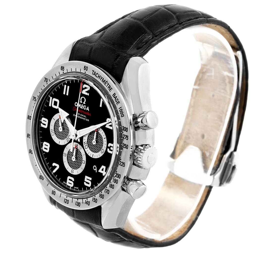 The image shows the front and right side of an Omega Speedmaster 321.13.44.50.01.001 Men
s Stainless Steel Black Dial 321.13.44.50.01.001 Men
s Stainless Steel Black Dial watch, highlighting its dial, bezel, crown, and pushers.