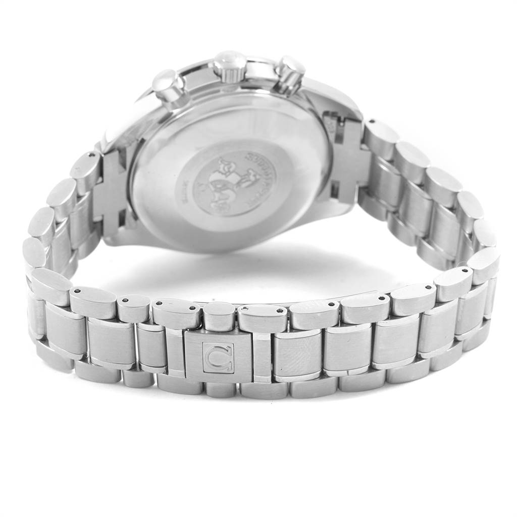 The image shows the back and bracelet of an Omega Speedmaster 3513.50.00 Men
s Stainless Steel Black Dial 3513.50.00 Men
s Stainless Steel Black Dial watch from a rear angle.