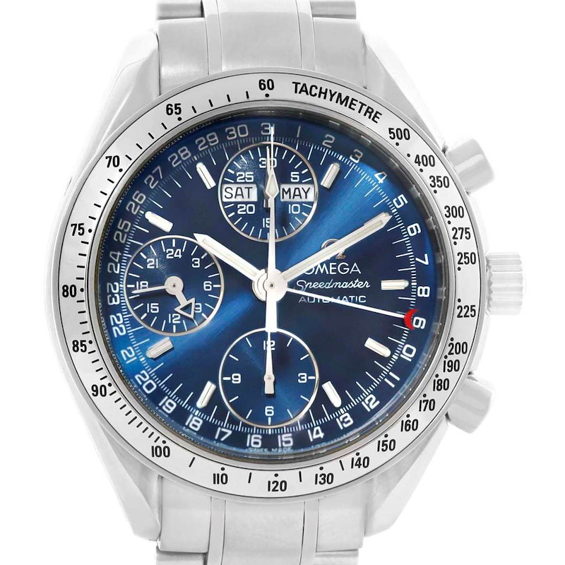 Omega Speedmaster Day-Date Blue Dial Mens Watch 3523.80.00 SwissWatchExpo