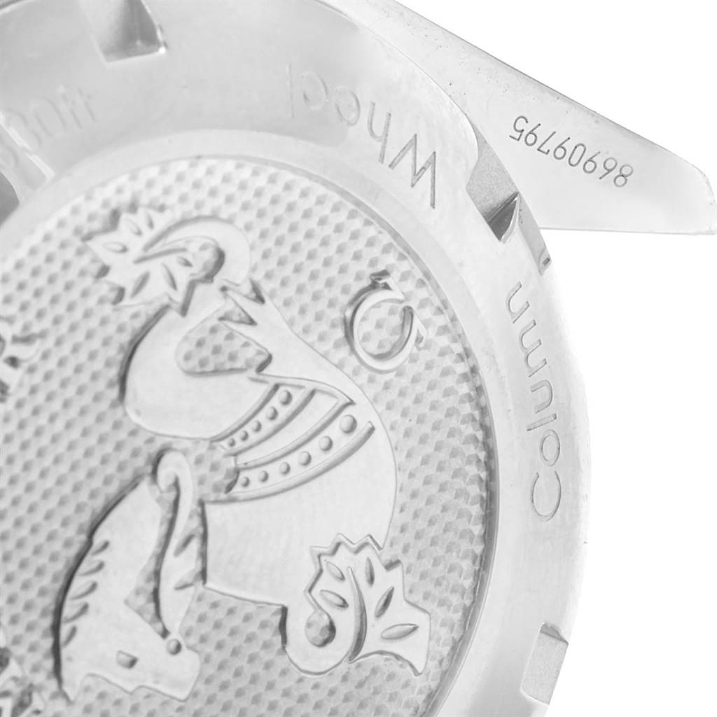 This image shows a close-up of the back case engravings for an Omega Speedmaster 326.30.40.50.02.001 Men
s Stainless Steel Silver Dial 326.30.40.50.02.001 Men
s Stainless Steel Silver Dial watch.