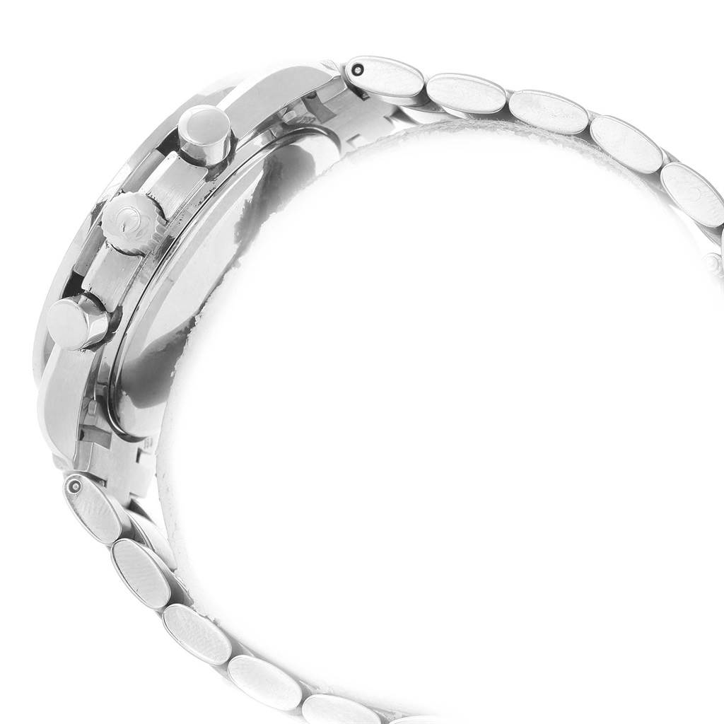 This image shows a side view of an Omega Speedmaster 3513.30.00 Men
s Stainless Steel Silver Dial 3513.30.00 Men
s Stainless Steel Silver Dial watch, featuring its pushers, crown, and part of the metal bracelet.
