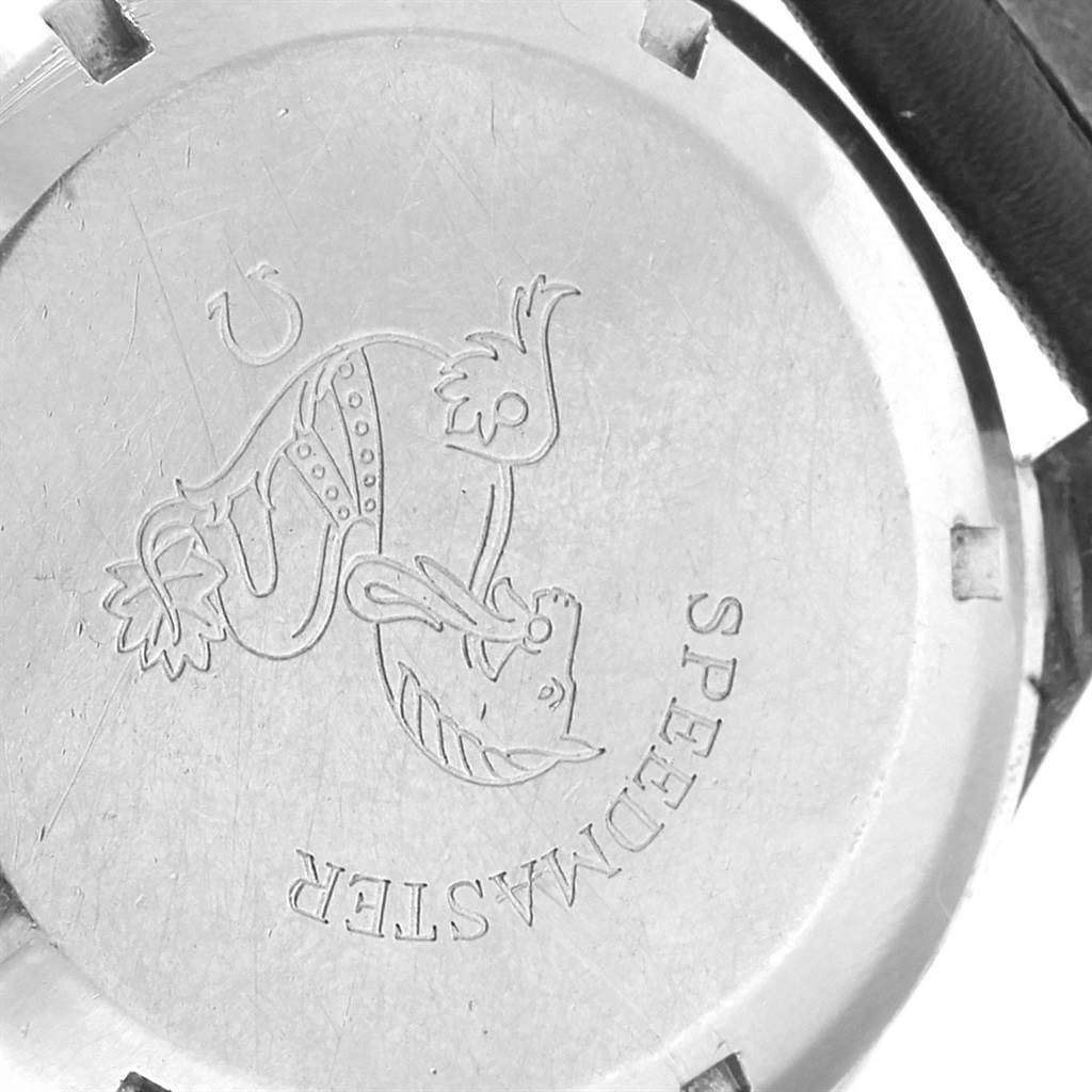 This image shows the back case of an Omega Speedmaster 105.003-64 Men
s Stainless Steel Black Dial 105.003-64 Men
s Stainless Steel Black Dial watch, featuring the logo and branding.