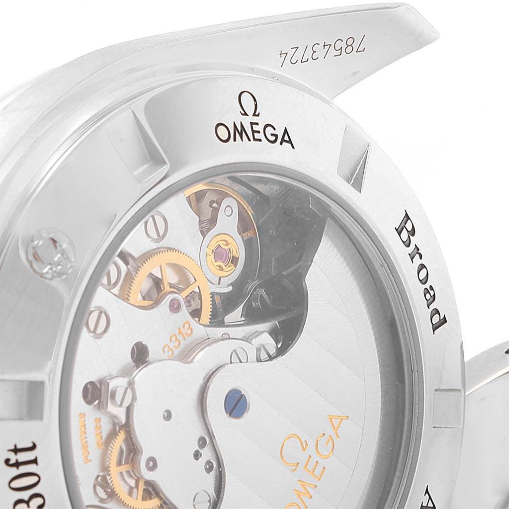 This image shows a close-up of the back case and mechanical movement of an Omega Speedmaster 321.10.44.50.01.001 Men
s Stainless Steel Black Dial 321.10.44.50.01.001 Men
s Stainless Steel Black Dial watch.