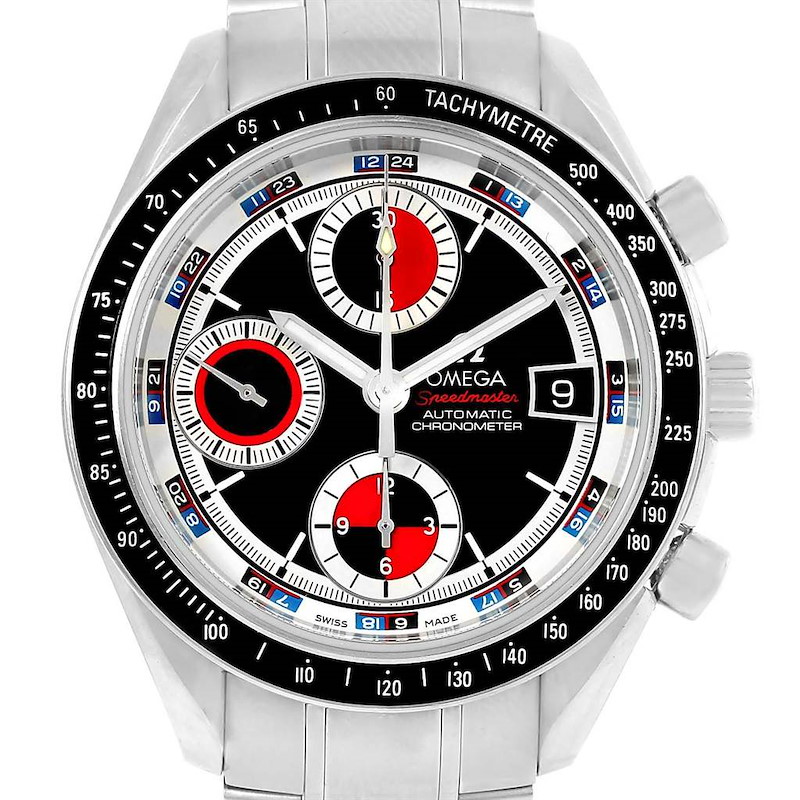 Omega Speedmaster Black White Red Casino Dial Mens Watch 3210.52.00 SwissWatchExpo