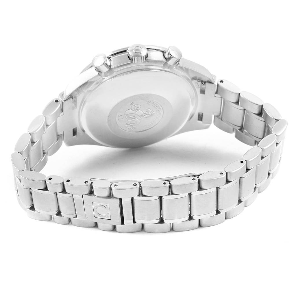 The image shows the back case and bracelet of an Omega Speedmaster 3513.30.00 Men
s Stainless Steel Silver Dial 3513.30.00 Men
s Stainless Steel Silver Dial watch from a rear angle.