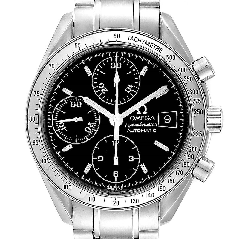 Omega Speedmaster Chronograph Black Dial Steel Watch 3513.50.00 Card SwissWatchExpo